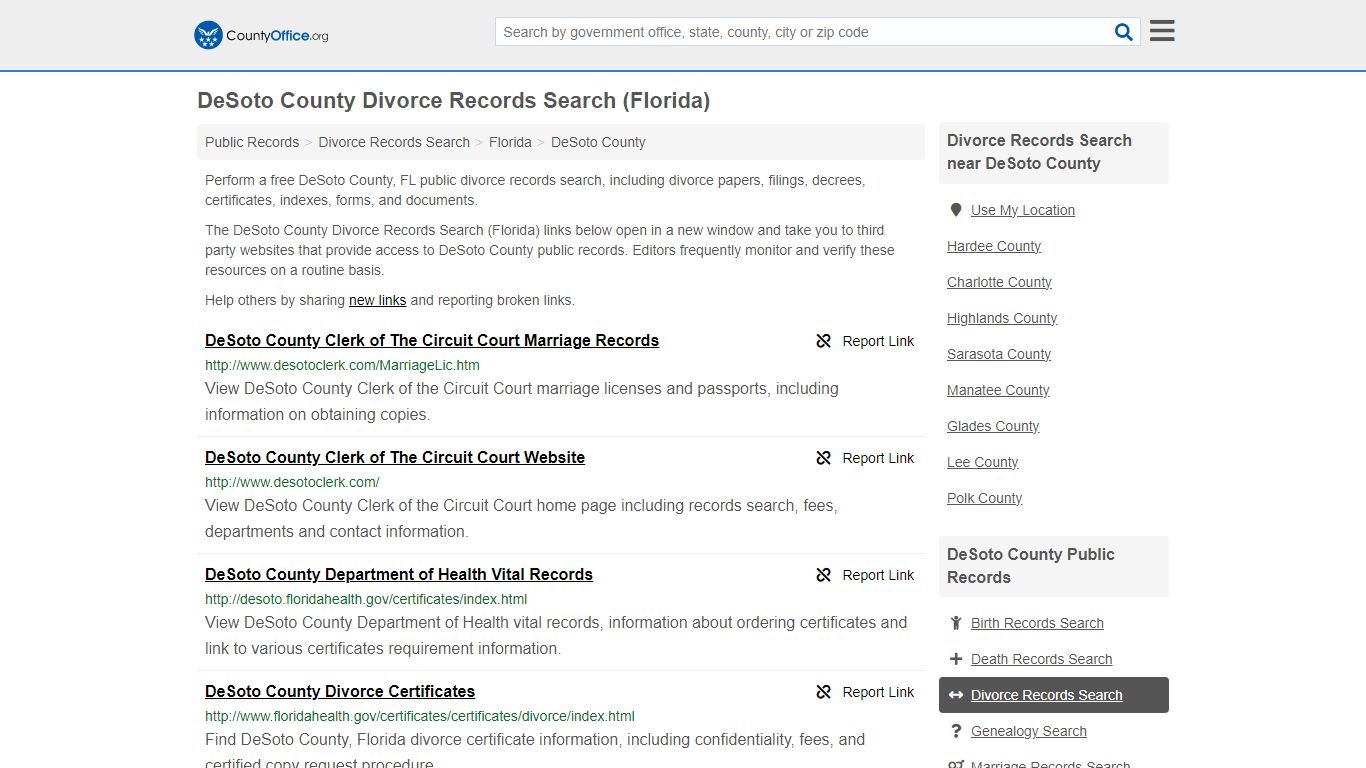 DeSoto County Divorce Records Search (Florida) - County Office